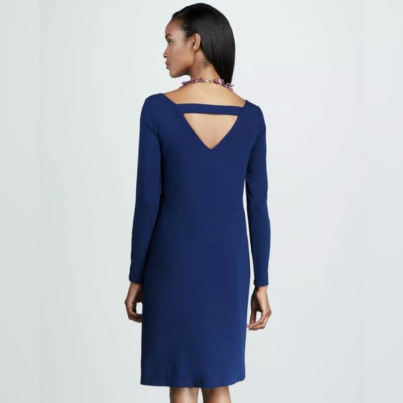 Eileen Fisher Shift Dress Medium Cutout‎ Back Blue Bonnet Ballet Neck Stretch - Picture 1 of 6